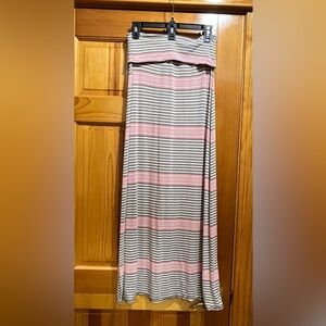 Max Studio Pink and Tan Striped Maxi Skirt
